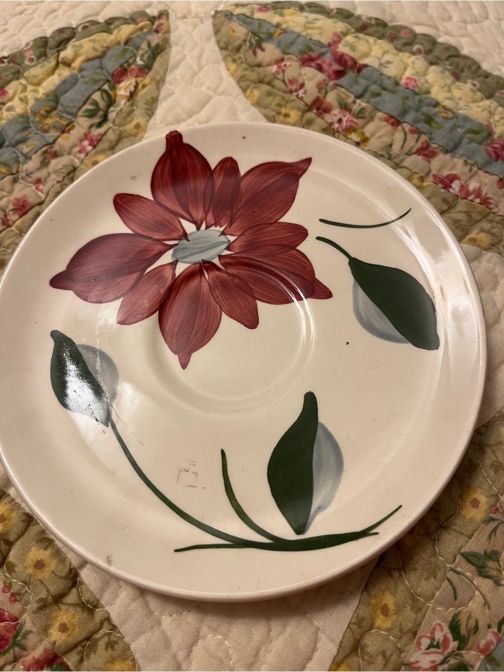 Blue Ridge Pottery Petal Point Saucers (3) Floral Red Flower Saucers